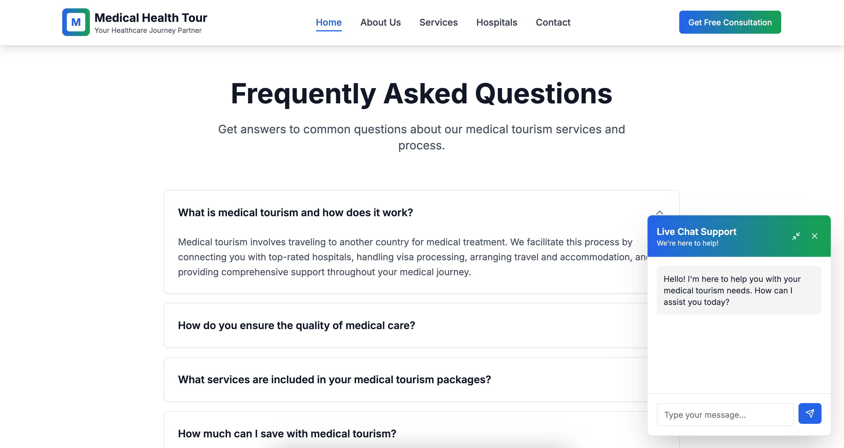 Medical Tourism Platform by Aarbaah Digital Solutions - Screenshot 2 showing Healthcare Tourism software interface and features